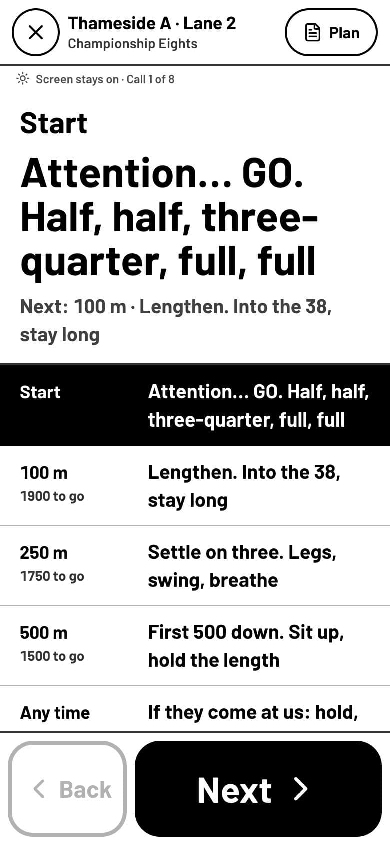 A cox's race plan on a phone