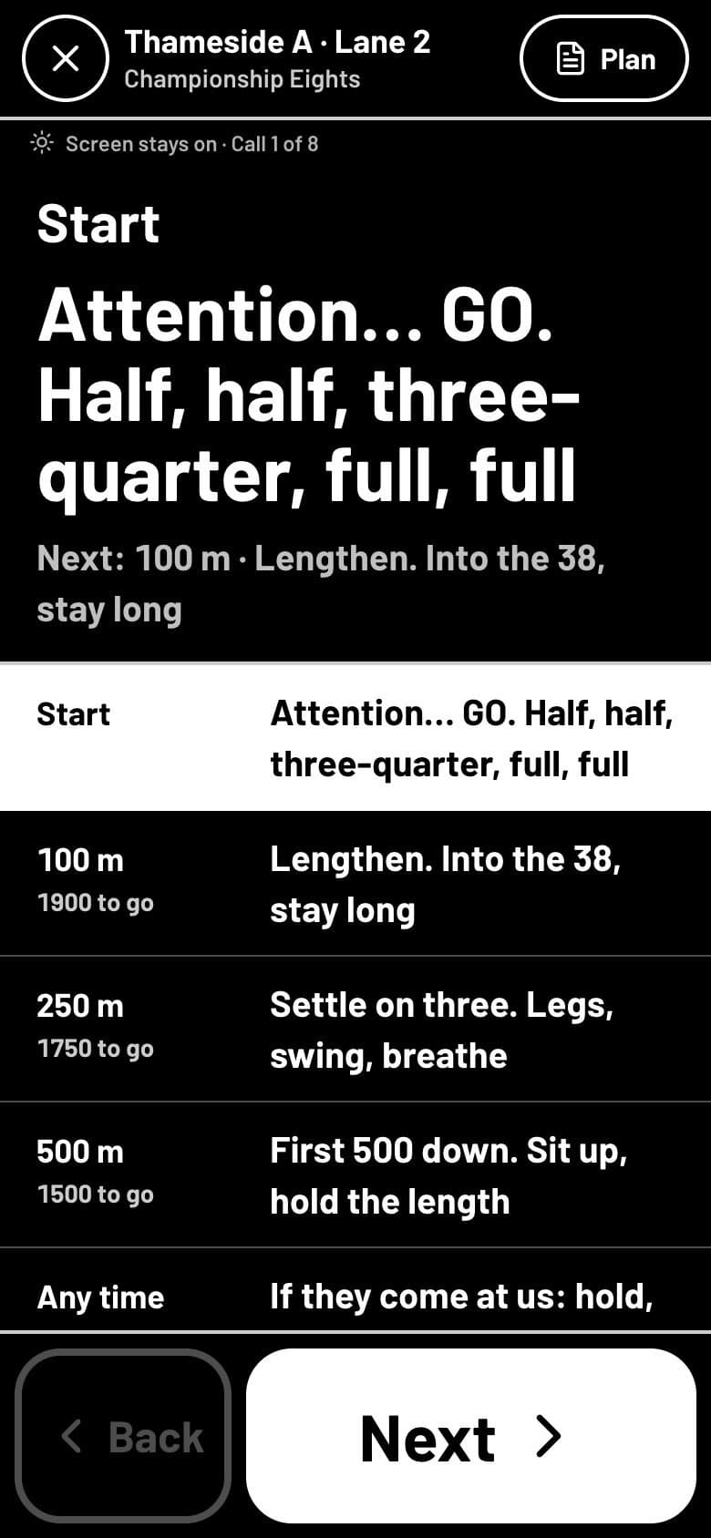 A cox's race plan on a phone
